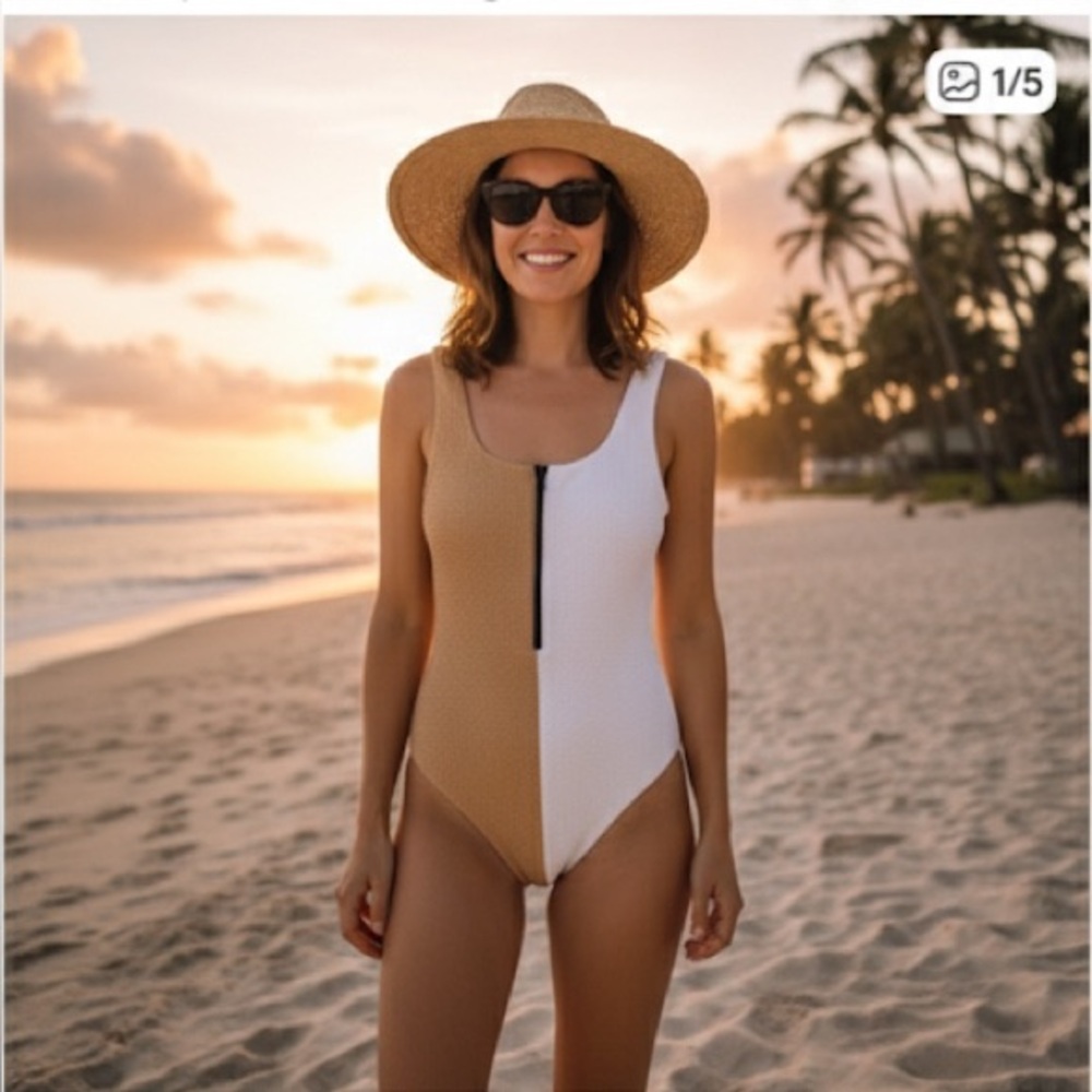 Two-Tone Textured Swimsuit NWOT